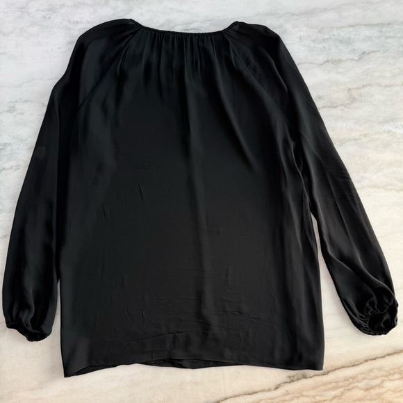 THEORY Silk Gathered Slit Neck Long Sleeve Blouse Top Size M - Picture 5 of 12